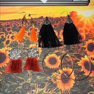 Paparazzi Black and Orange Tassel Earrings Set